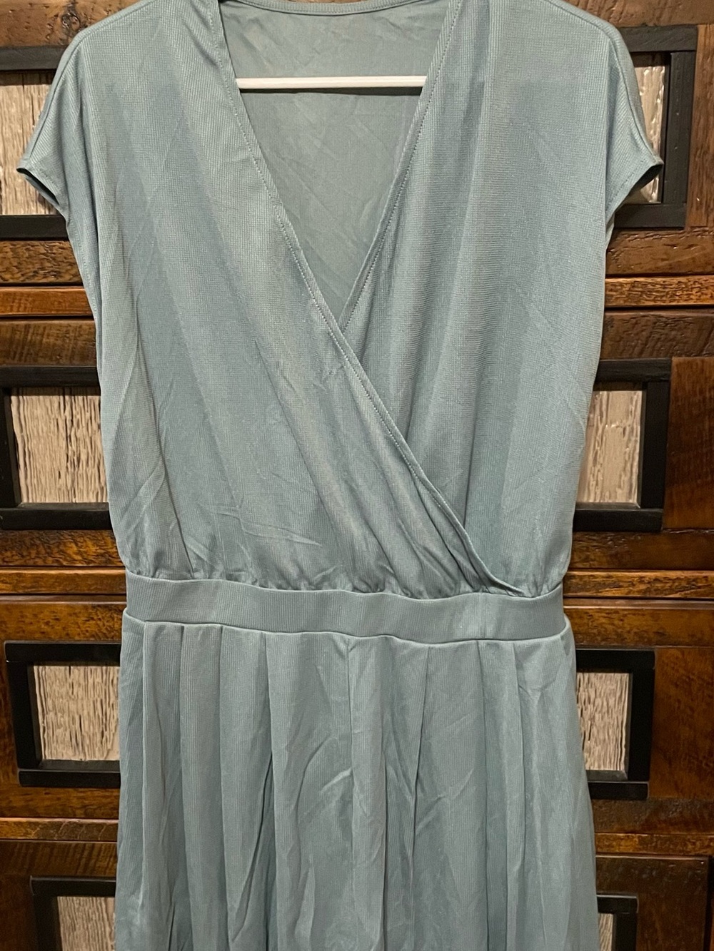 NWT Halara Waffle Wrap Front Pleated Romper Gray Sage Size L